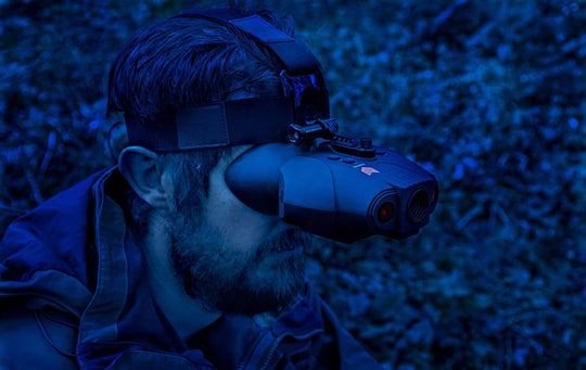 Nightfox Swift Night Vision Goggles in action mounted on a headstrap